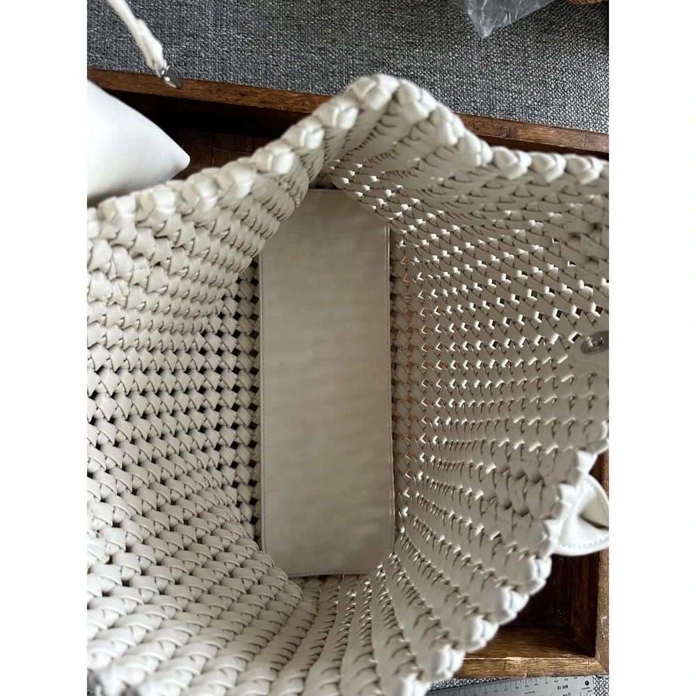 Sincerely Jules Woven Lattice Tote Bag Cream Off White Shoulder Bag with pouch